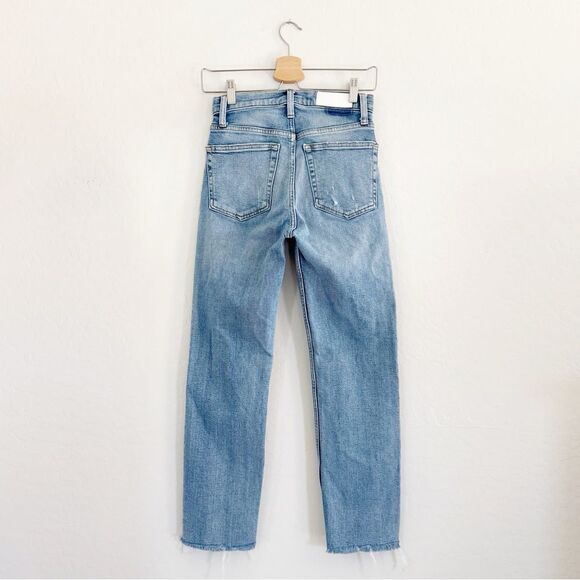 RE/DONE 70s Stove Pipe High Rise Straight Crop Jeans in Light Stone Size 26 - Picture 4 of 13